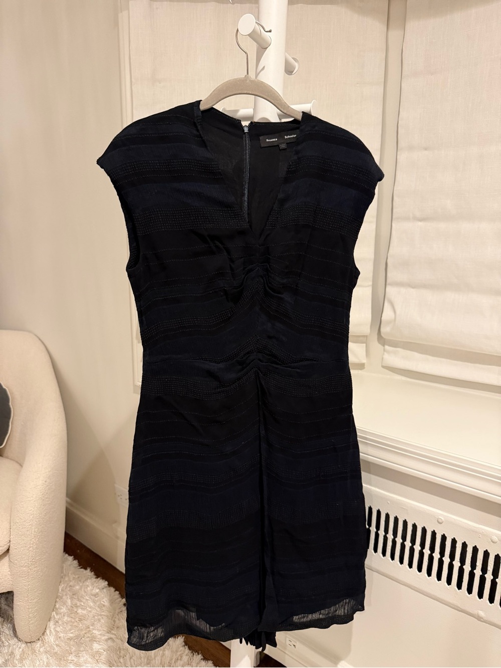 Proenza Schouler Black Textured Ruched V-Neck Mini Dress